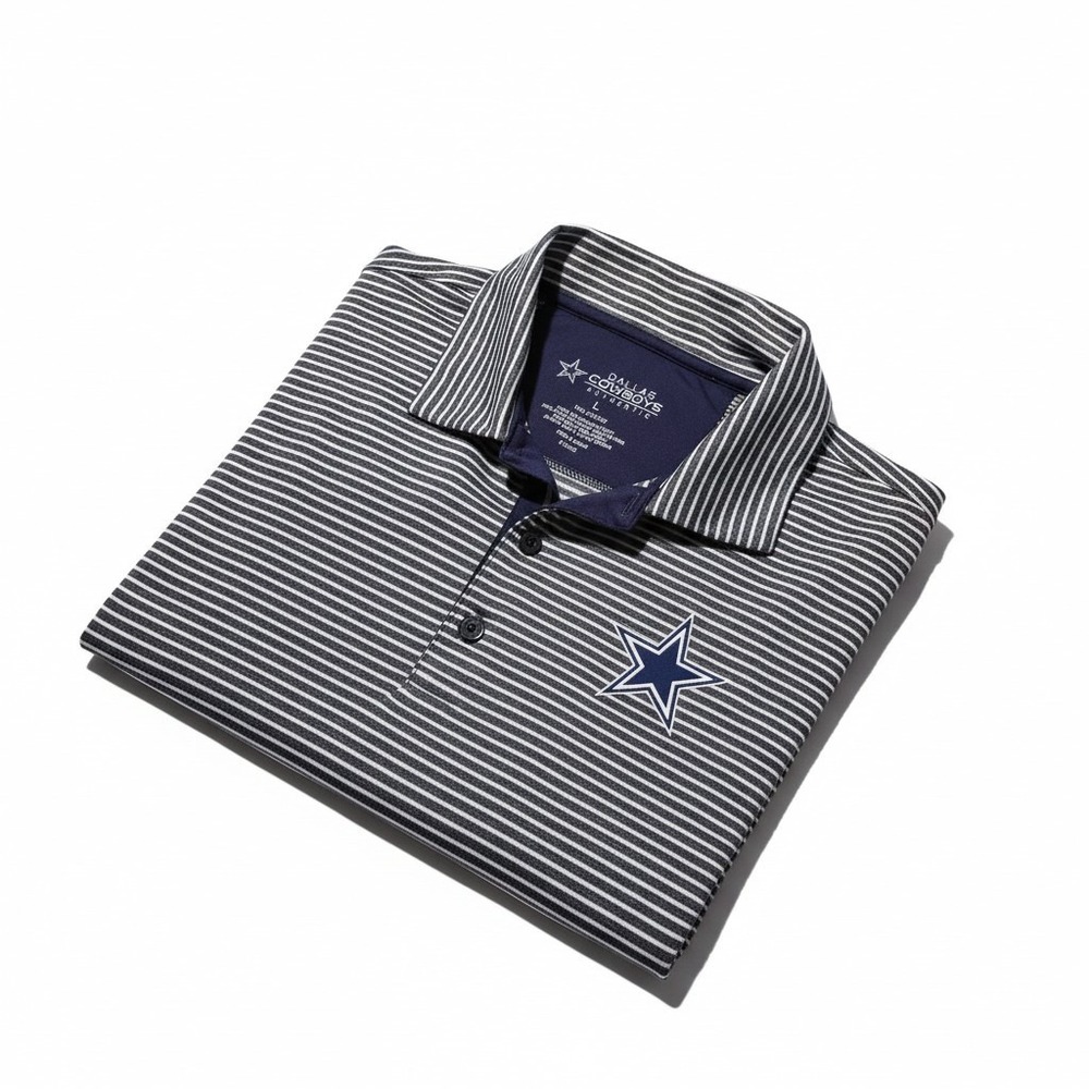 Dallas Cowboys Authentic Mens Large Navy White Striped Performance Polo Shirt - Picture 6 of 6